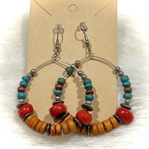 Gorgeous Boho Sterling Wooden Multicolor Beaded Hoop Earrings